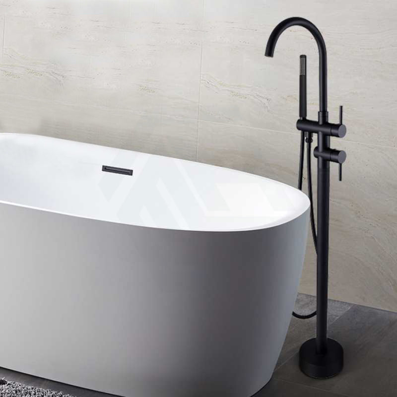 Round Floor Mounted Bath Mixers Handheld Matt Black