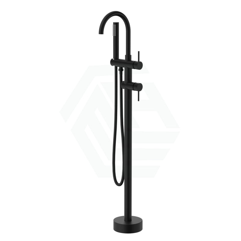 Round Floor Mounted Bath Mixers Handheld Stainless Steel Matt Black