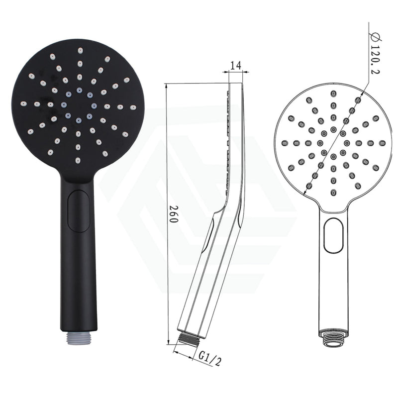 Round Matt Black 3 Functions Handheld Shower With Wall Bracket Set Bathroom Products