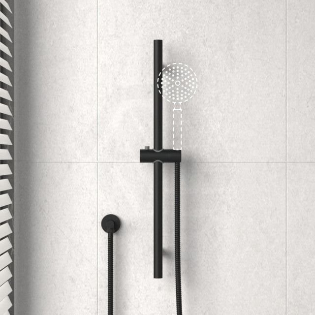 Round Matt Black Wall Mounted Sliding Rail With Water Hose & Connector Only Shower