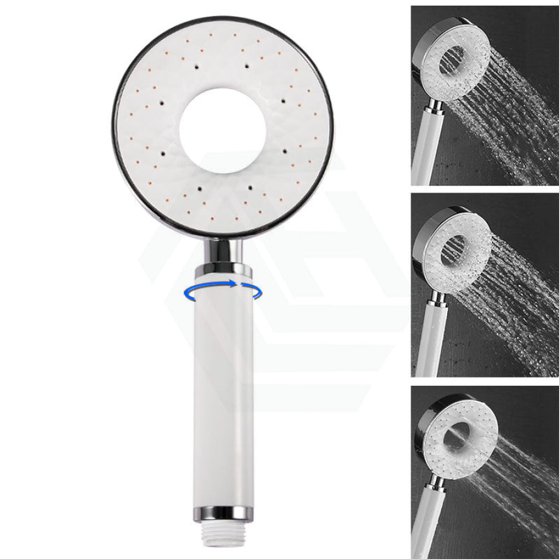 Round White & Chrome Abs 3 Functions Handheld Shower Head Only Hollow Design Bathroom Products