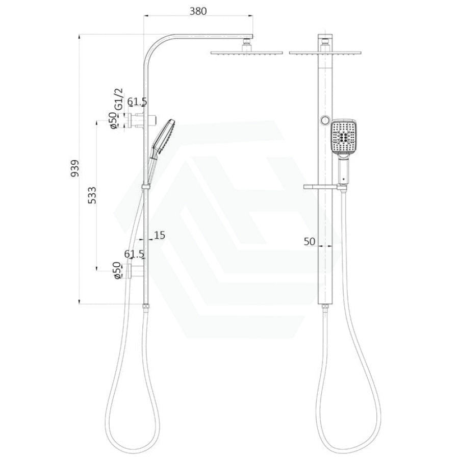 Combo Twin Shower Top Inlet Sando Matt Black