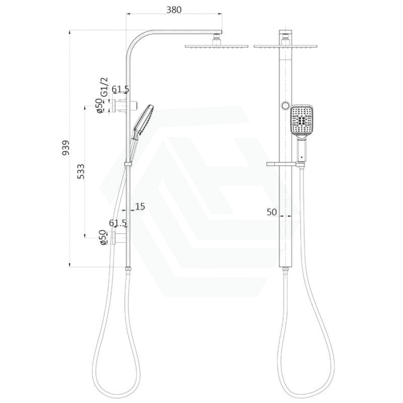 Combo Twin Shower Top Inlet Sando Matt Black