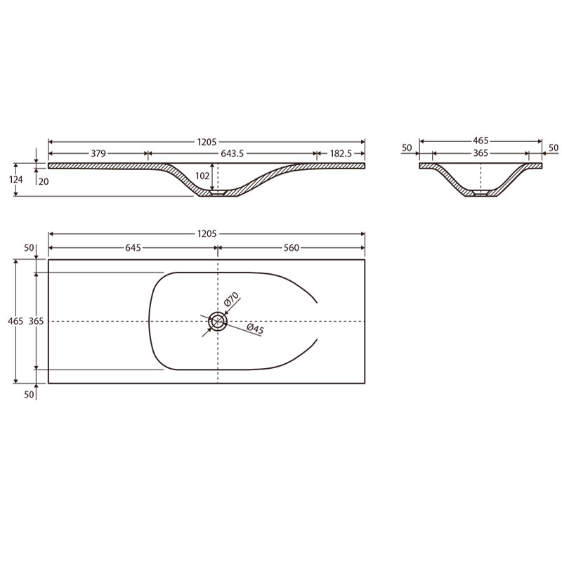 Fienza Satori 750/900/1200Mm Concrete Basin-Top No Tap Hole 1200Mm Vanity Stone Tops