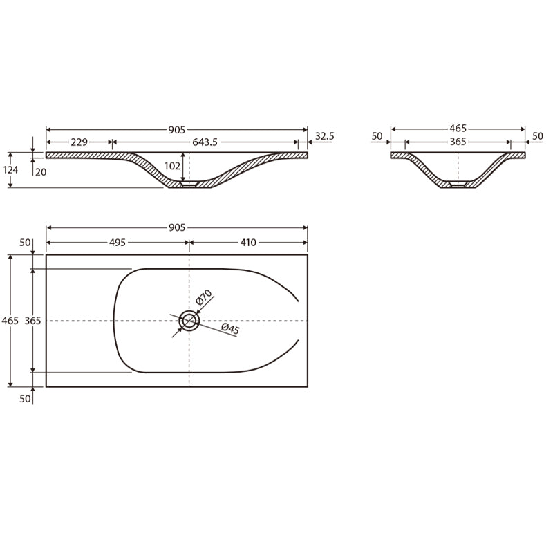 Fienza Satori 750/900/1200Mm Concrete Basin-Top No Tap Hole 900Mm Vanity Stone Tops