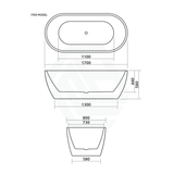 1500/1700Mm Arko 120 Oval Freestanding Bathtub Gloss White Acrylic With Overflow Smartfill System