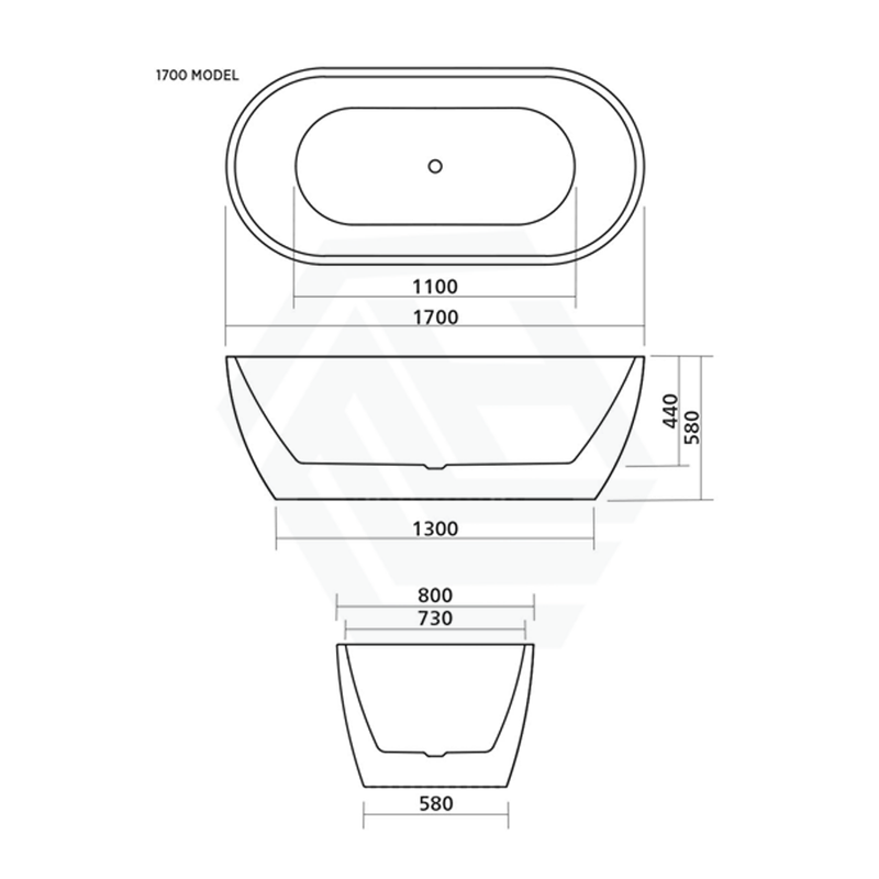 1500/1700Mm Arko 120 Oval Freestanding Bathtub Gloss White Acrylic With Overflow Smartfill System