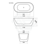 1500/1700Mm Arko 120 Oval Freestanding Bathtub Gloss White Acrylic With Overflow Smartfill System