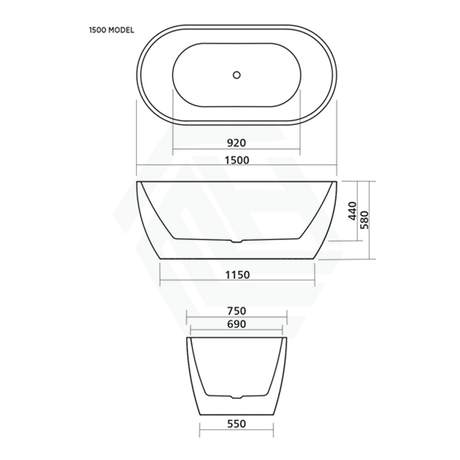 1500/1700Mm Arko 120 Oval Freestanding Bathtub Gloss White Acrylic With Overflow Smartfill System