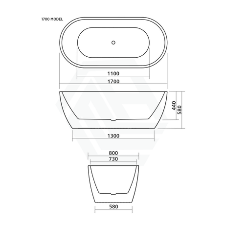 1500/1700Mm Arko 120 Oval Freestanding Bathtub Matt White Acrylic With Overflow Smartfill System