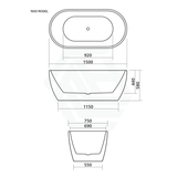 1500/1700Mm Arko 120 Oval Freestanding Bathtub Matt White Acrylic With Overflow Smartfill System