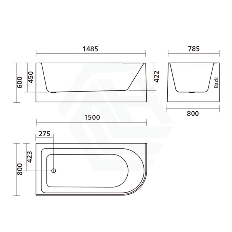 Seima 1500Mm Plati 110 Left Corner Bathtub Gloss White Acrylic With Smartfill System Bathtubs