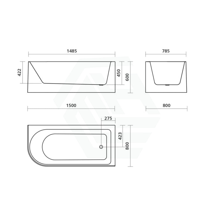 Seima 1500Mm Plati 110 Left Corner Bathtub White Acrylic With Overflow And Smartfill System Bathtubs