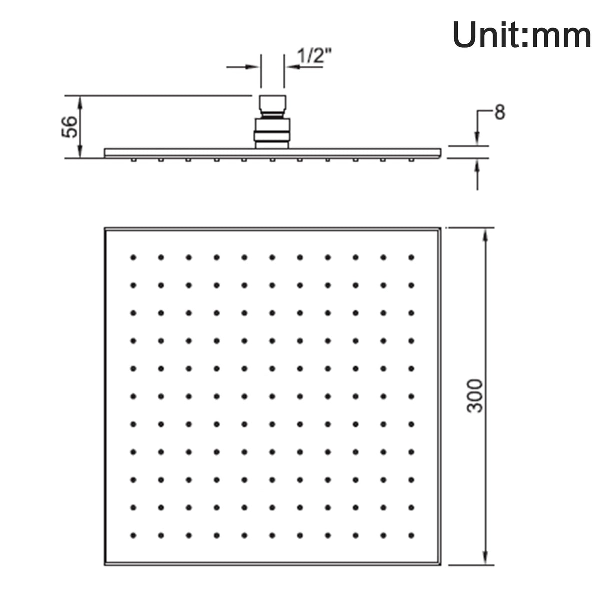 300Mm Matt Black Square Rainfall Shower Head