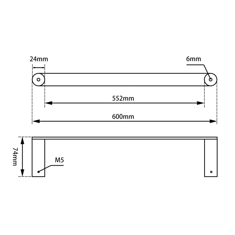 Norico Esperia 600/800Mm Chrome & Matt Black Single Towel Rail Stainless Steel 304 Wall Mounted