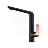 Solid Brass Matt Black & Rose Gold Handle Kitchen Sink Mixer Tap 360 Swivel Spout Mixers