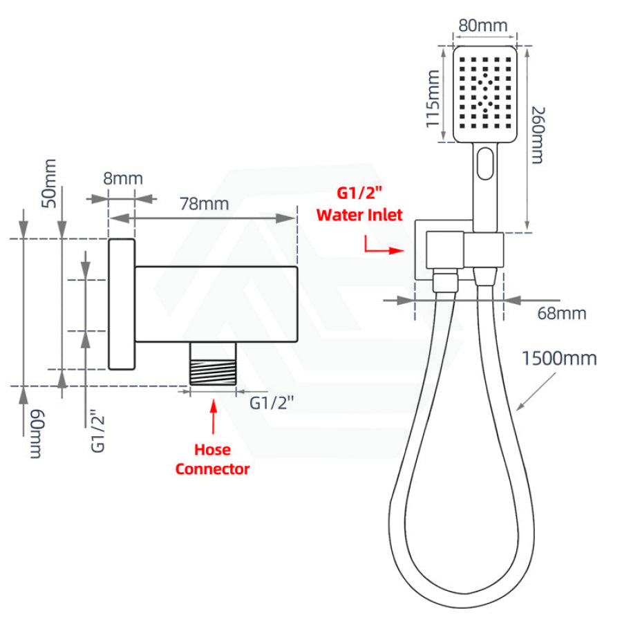 Square Black 3 Functions Handheld Shower With Wall Bracket Set Bathroom Products