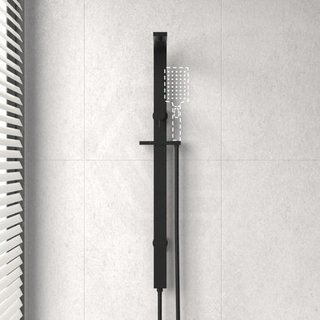 Square Black Wide Twin Shower Rail With Diverter Top Water Inlet Rails