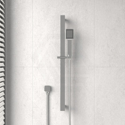 Square Chrome Shower Rail With Handheld Set Wall Mounted