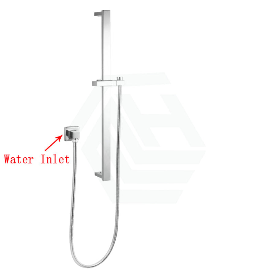 Square Chrome Shower Rail With Wall Connector & Water Hose Only