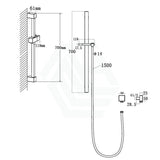 Square Chrome Shower Rail With Wall Connector & Water Hose Only