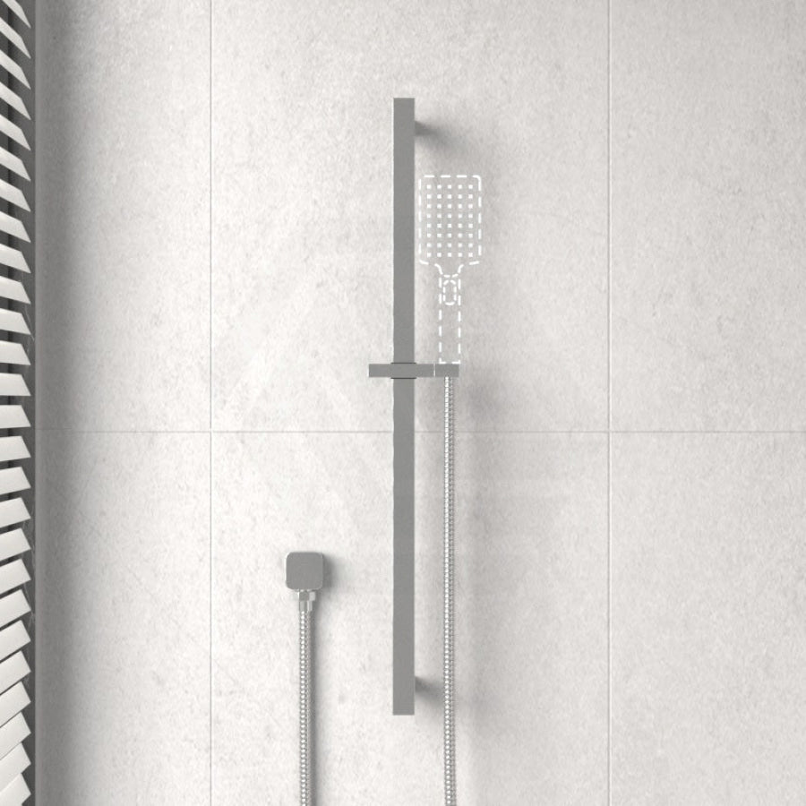 Square Chrome Shower Rail With Wall Connector & Water Hose Only