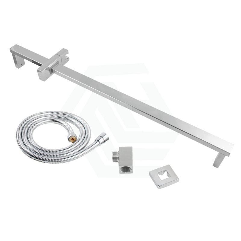 Square Chrome Shower Rail With Wall Connector & Water Hose Only