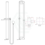 Square Chrome Sliding Shower Rail With Wall Connector & Water Hose Only