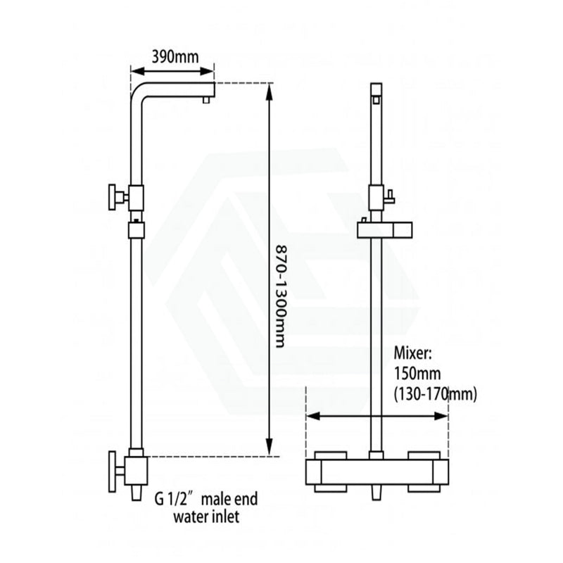 Square Chrome Thermostatic Sliding Twin Shower Rail Bottom Water Inlet