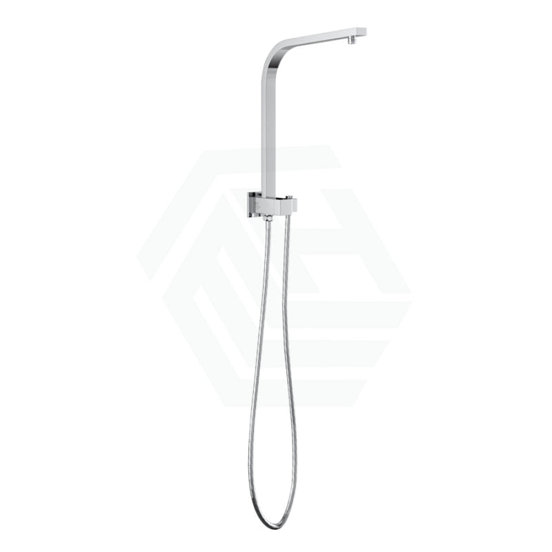 Square Chrome Top Water Inlet Twin Shower Rail With Built-In Diverter