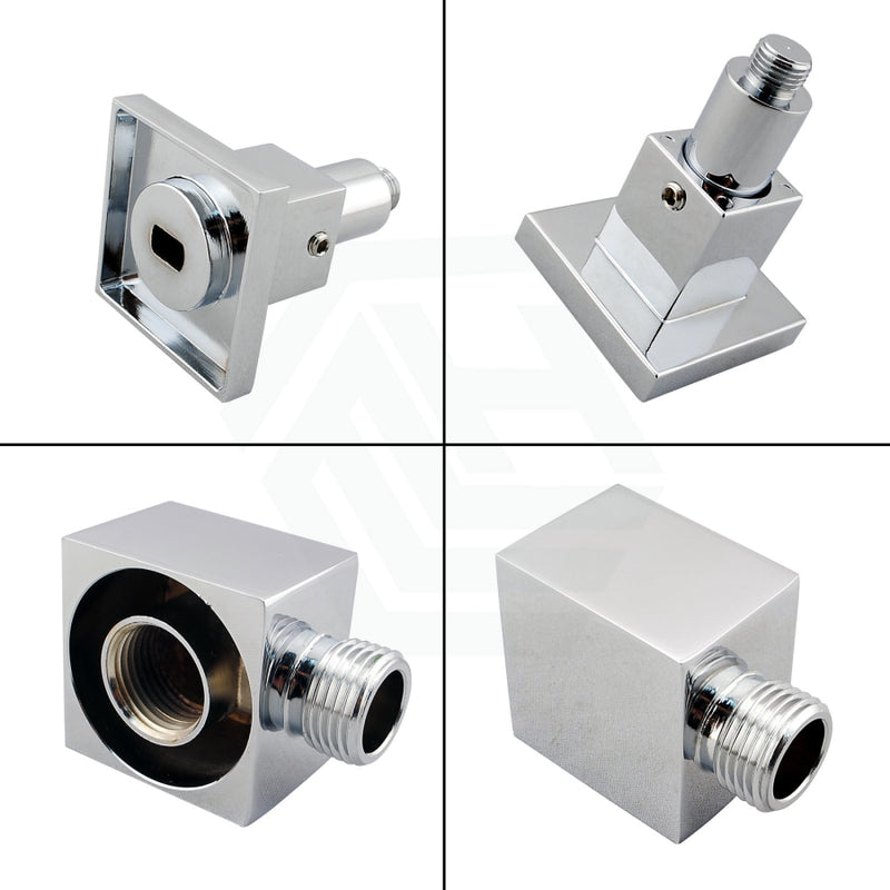 Square Chrome Universal Water Inlet Twin Shower Rail With Diverter