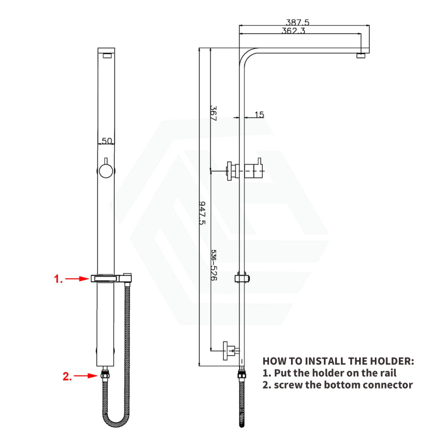 Square Chrome Wide Twin Shower Rail With Diverter Top Water Inlet