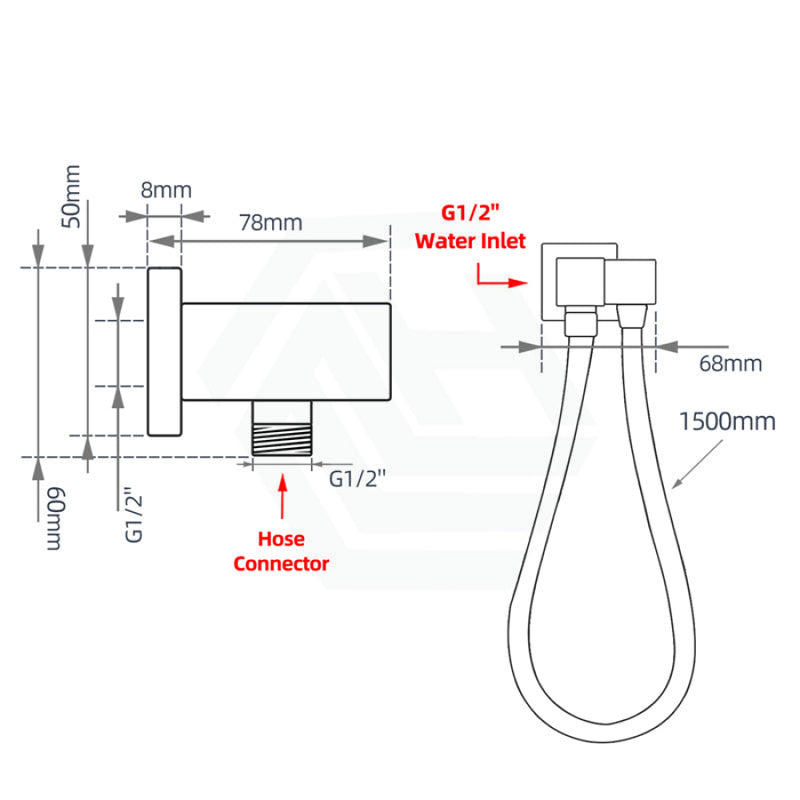 Square Matt Black Shower Holder Wall Connector & Hose Only Bathroom Products