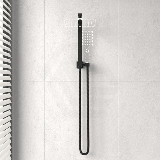 Square Matt Black Top Water Inlet Twin Shower Rail With Built - In Diverter Rails