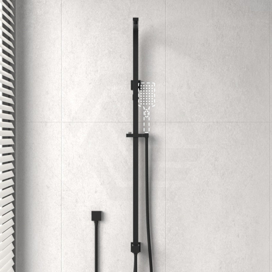 Square Matt Black Universal Water Inlet Twin Shower Rail With Diverter Rails