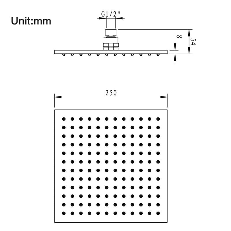 250Mm 10 Inch Solid Brass Square Chrome Led Rainfall Shower Head