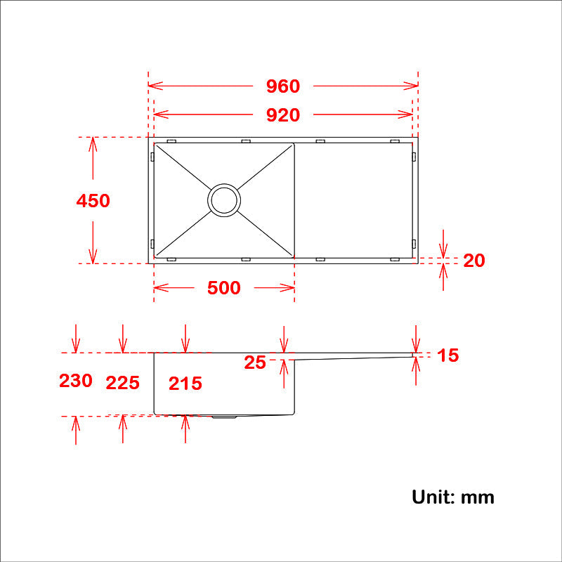 960X450X230Mm Rose Gold 1.2Mm Handmade Top/undermount Single Bowl Kitchen Sink Products