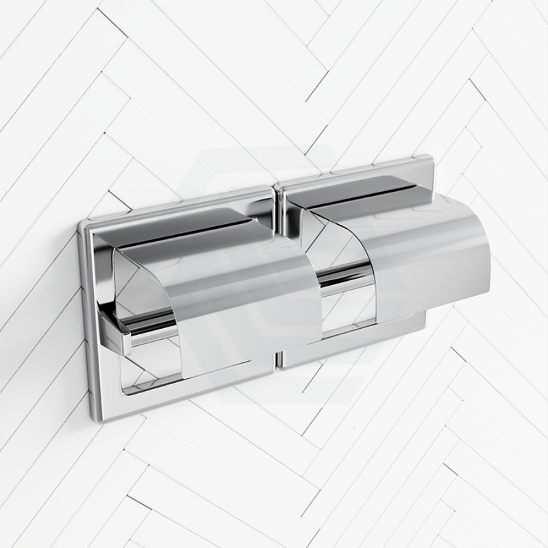 Stainless Steel Recessed Double Roll Toilet Paper Dispenser With Hood Chrome Holders