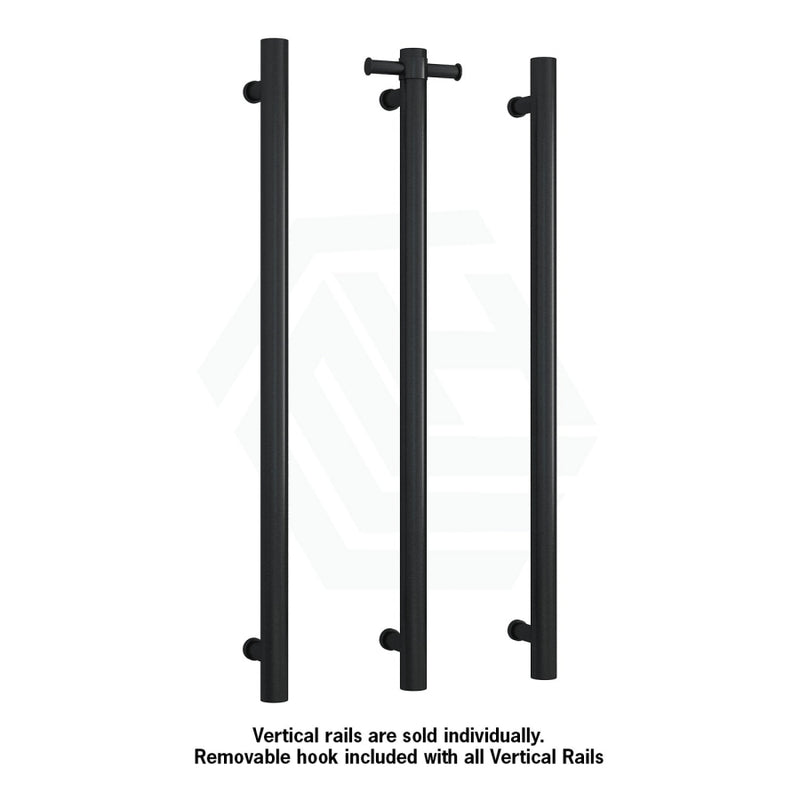 Thermogroup 900Mm Matt Black Round Vertical Single Heated Towel Rail Rails