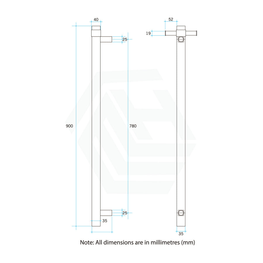 Thermogroup 900Mm Matt Black Square Vertical Single Bar Heated Towel Rail Rails