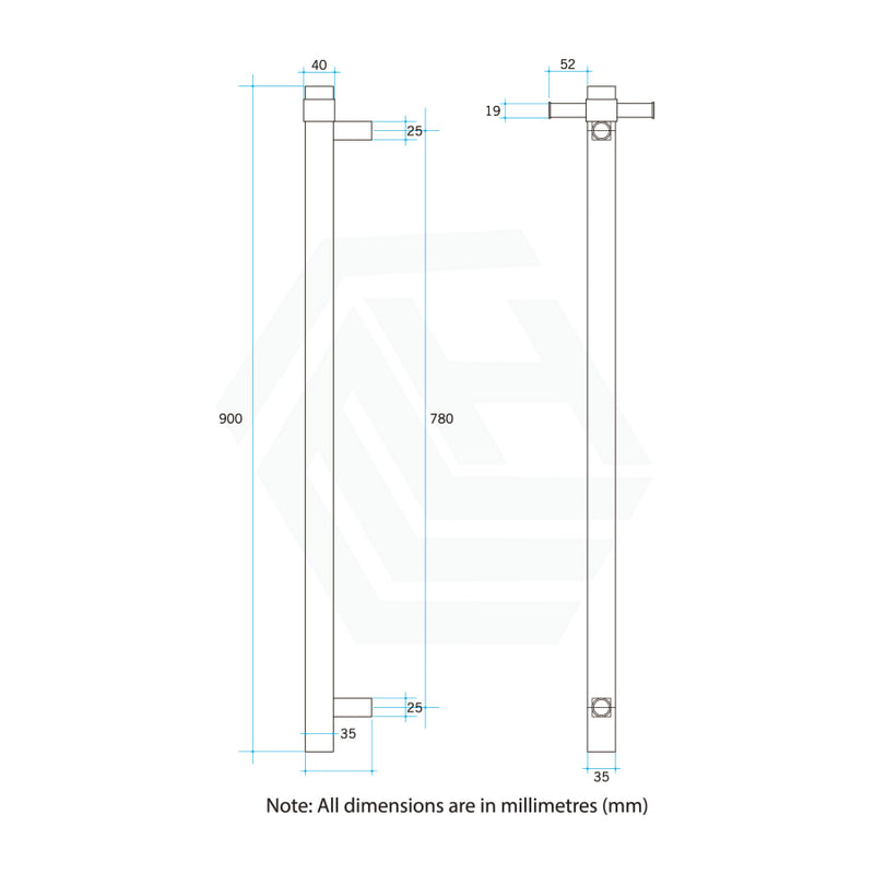 Thermogroup 900Mm Matt Black Square Vertical Single Bar Heated Towel Rail Rails