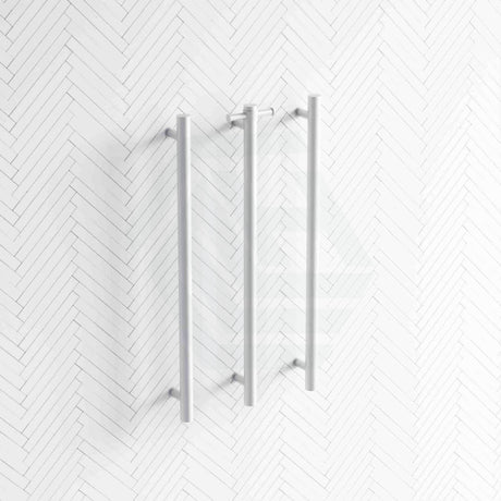 Thermogroup 12V 900Mm Satin White Straight Round Vertical 3 Single Heated Towel Rails