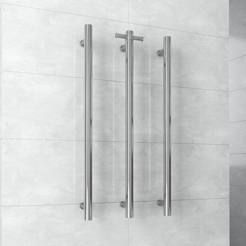 Thermogroup 900Mm Straight Round Vertical Single Heated Towel Rail Polished Stainless Steel Rails