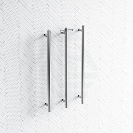 Thermogroup 12V 900Mm Straight Round Vertical 3 Single Heated Towel Rails Polished Stainless Steel