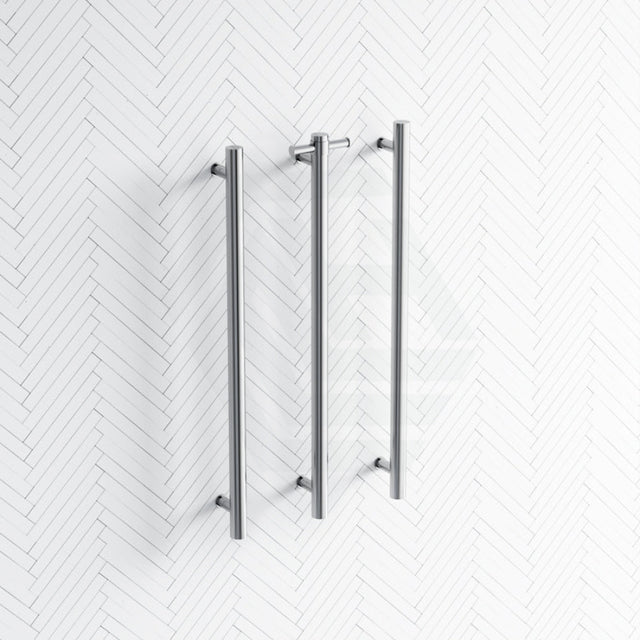 Thermogroup 12V 900Mm Straight Round Vertical 3 Single Heated Towel Rails Polished Stainless Steel