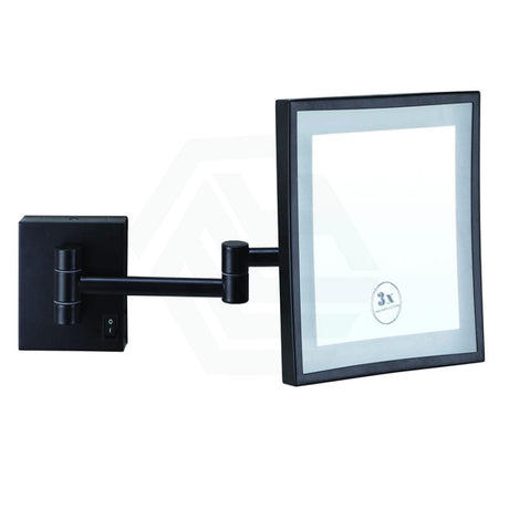 Thermogroup 200Mm Matt Black Led Makeup Mirror Dual Arm Extend 3X Magnifier Square Led Mirrors