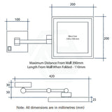 Thermogroup 200Mm Matt Black Led Makeup Mirror Dual Arm Extend 3X Magnifier Square Led Mirrors