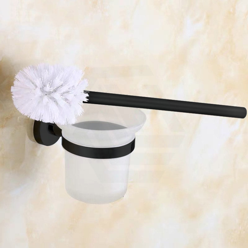 Toilet Brush Holder With Round Bracket Matt Black