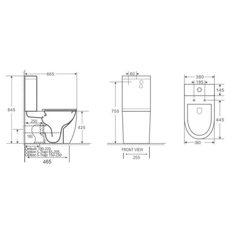 665X380X845Mm Rimless Back To Wall Ceramic Toilet Suite Matt Black R&T Flushing System Suites