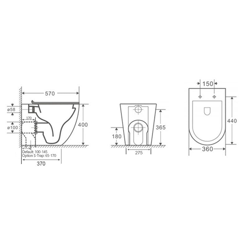 570X360X400Mm Bathroom Toilet Matt Black Wall Floor Faced Pan With Rimless Slim Duraplas Seat Pans